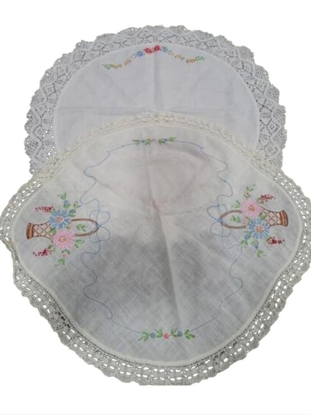 Vintage 1940s Embroidered Table Covers Set 2 Pieces